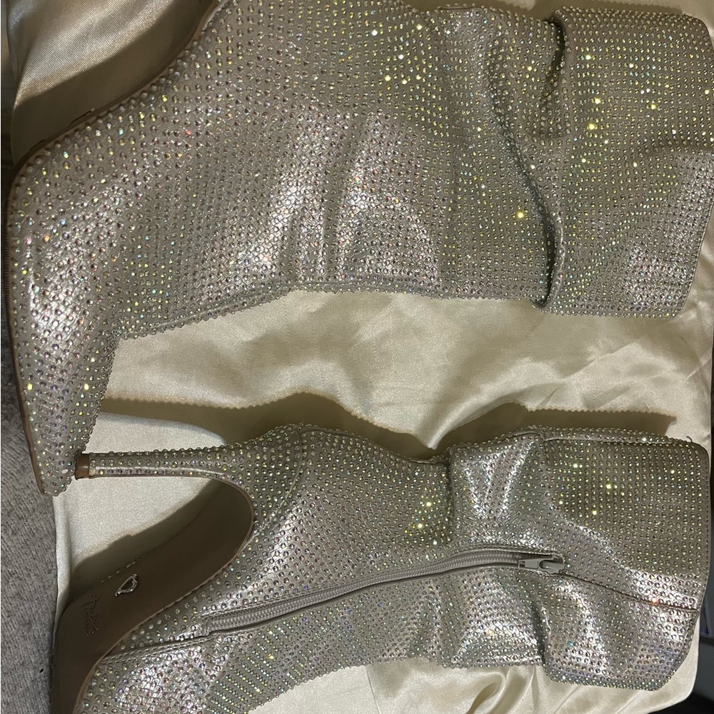 Silver Rhinestone Stiletto Boots